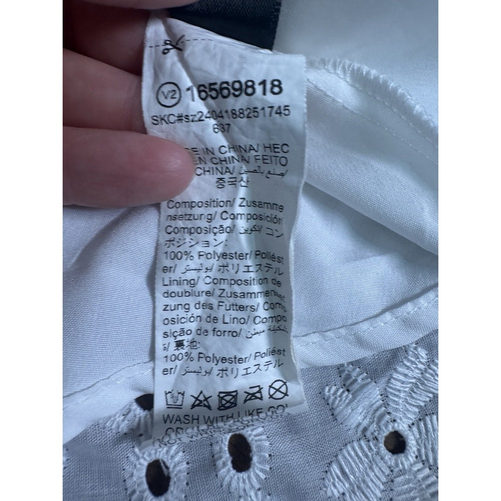 Eyelet Lace Drop Waist Mini Dress Large Open Back Button Front High Neck Cottage - Picture 9 of 11